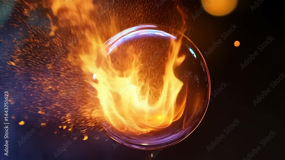 Poster captivating fire within a sphere creates an enchanting dance of light and color at twilight generati