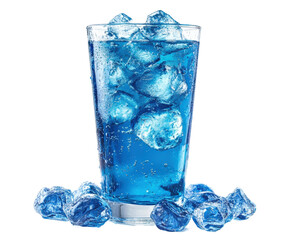 Refreshing blue beverage with ice clean isolated on transparent background