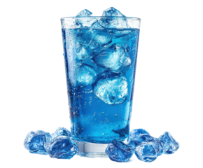 Refreshing blue beverage with ice clean isolated on transparent background