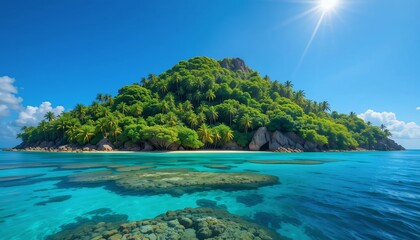 Fototapeta premium Lush Tropical Island Paradise Turquoise Waters & Emerald Forest