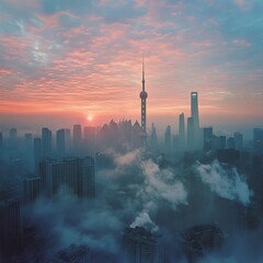 Shanghai sunrise, modern China.