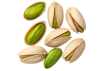  pistachio nuts in their shells on a transparent background