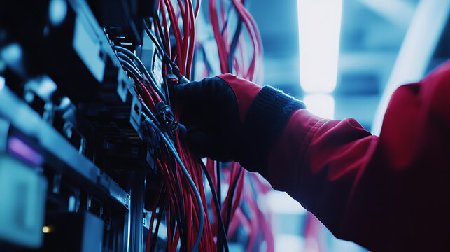 Technician Working on Network Cables