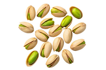 pistachio nuts in their shells on a transparent background