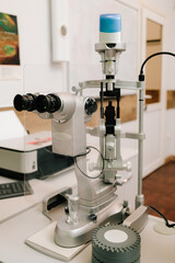 Slit lamp to diagnose the eyes and cornea. Slit lamp for ophthalmologist for examination eye and cornea of patient.