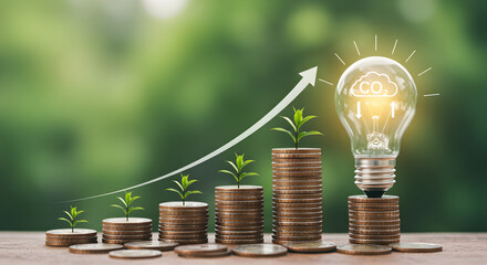 Sustainable investment and growth concept with green energy and carbon reduction initiatives showing profit