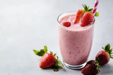 Strawberry smoothie, white background. AI generated illustration.