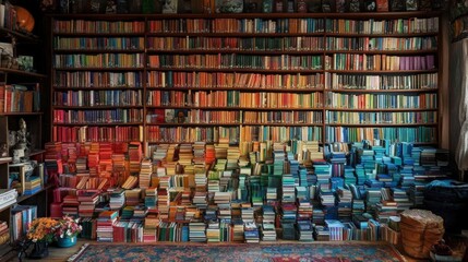 Obraz premium A Colorful Collection Of Books On Shelves And Floor