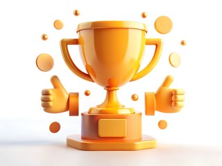3D Trophy Icon with Thumbs Up and Coins Design