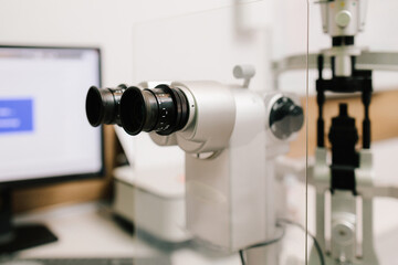 Slit lamp to diagnose the eyes and cornea. Slit lamp for ophthalmologist for examination eye and...