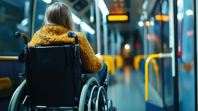 A person with disability using public transportation, great for accessibility or mobility awareness themes