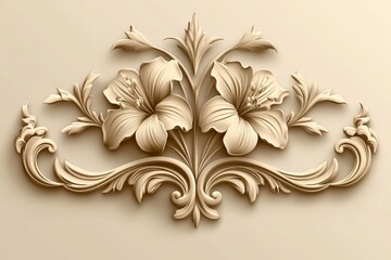 Ornate floral relief sculpture design on a cream background.