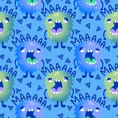 Cartoon doodle seamless monsters pattern for kids clothes print and wrapping paper and fabrics