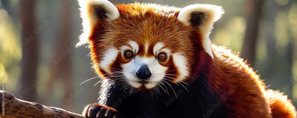 Poster red panda looking directly at camera with inquisitive expression