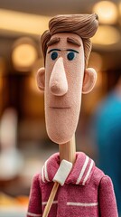 Close-up of a character with a thoughtful expression, styled with a slightly exaggerated face and body