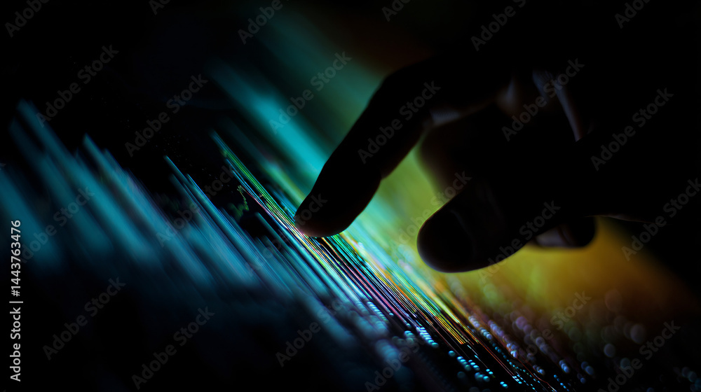 Aufkleber stock market analysis using digital data visualization with an individual's hand interacting on the 