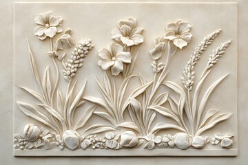 Ornate bas-relief panel depicting a floral garden scene.