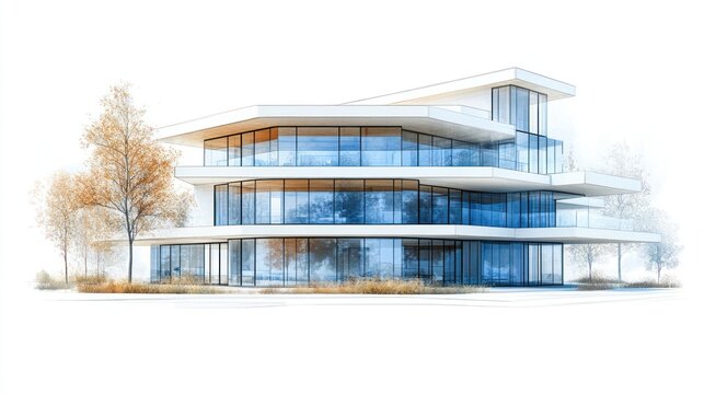 Modern Architectural Design: Sketch of a Luxurious Multi-Story Glass House
