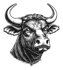 Naklejka premium Detailed Hand-Drawn Engraving of a Bull's Head Illustration