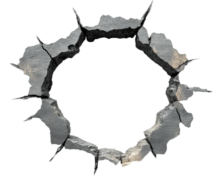 Destruction event cracked ground surface urban environment isolated on transparent background