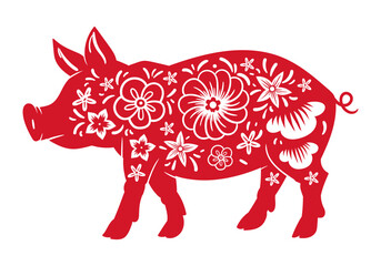 Horoscope pig symbol. Chinese lunar New Year oriental animal silhouette, zodiac astrological calendar piggy sign flat vector illustration. Traditional horoscope piglet icon
