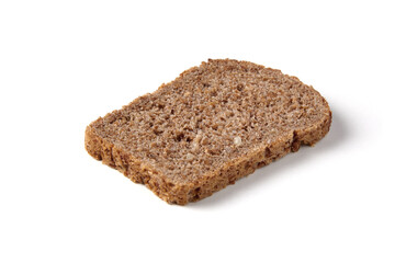 a piece of rye bread of coarse grinding of rectangular shape isolated on a white background