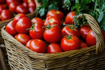 Tomatoes in basket. AI generated illustration.