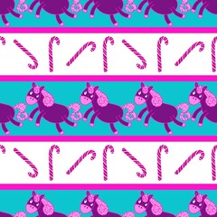 Obraz premium Christmas animals seamless horse pattern for wrapping paper and fabrics