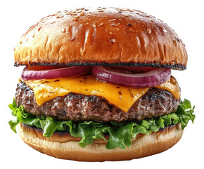 Juicy beef burger with cheese fast food restaurant delicious isolated on transparent background