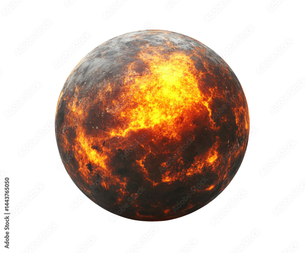 Wall mural fiery planet eruption outer space digital cosmic environment viewpoint isolated on transparent backg