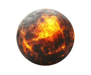 Fiery planet eruption outer space digital cosmic environment viewpoint isolated on transparent...