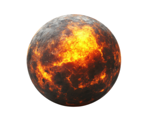 Fiery planet eruption outer space digital cosmic environment viewpoint isolated on transparent background
