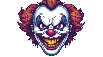Fototapeta premium Creepy Clown Face with Fiery Hair and Sinister Smile for Halloween Themes