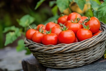 Tomatoes in basket. AI generated illustration.