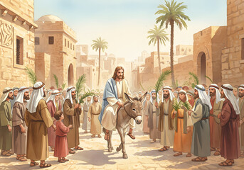 Jesus' Triumphal Entry into Jerusalem, Riding Donkey, Palm Sunday, People, Ancient City