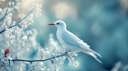 Obraz premium White tern on blue nature scene.