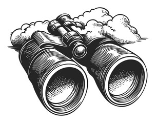 Vintage Hand-Drawn Illustration of Classic Binoculars Engraving