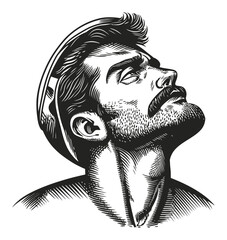 Detailed Hand-Drawn Engraving of a Pensive Man in a Hat