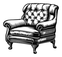 Detailed Hand-Drawn Engraving of a Classic Upholstered Armchair