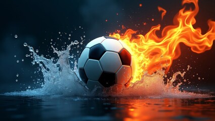 Naklejka premium Dynamic duality soccer ball in water and fire