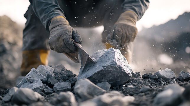 Miner Breaking Rock with a Chisel