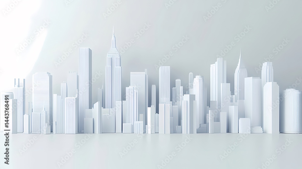 Poster 白いミニマルな都市景観の3dレンダリング建築の抽象的な背景デザイン