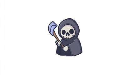 Cartoon Grim Reaper Holding Scythe Halloween Character Design Spooky Illustration Cute Skele