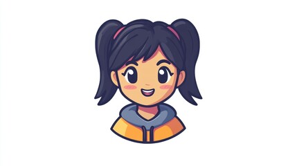 Cartoon Character with Pigtails Wearing a Hoodie Cute and Playful Design for Kids Games Apps