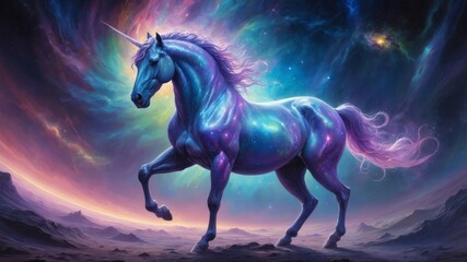 Naklejka premium Cosmic holographic centaur a dazzling galactic marvel