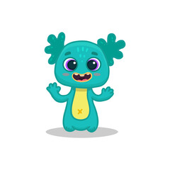 Cute cartoon blue monster wiht funny eyes on white background. Blue Alien. Flat style. Vector