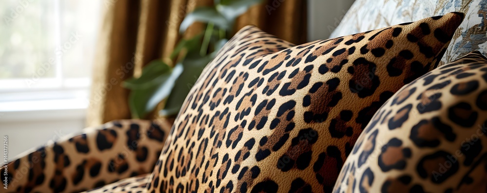 Poster close up of leopard print pillows on a couch