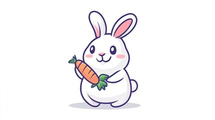 Obraz premium Adorable Cartoon Rabbit Holding a Carrot Cute Animal Illustration for Kids Fun and Playful De