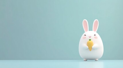 Adorable Cartoon Rabbit Holding a Carrot Against a Soft Blue Background