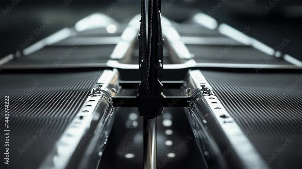 Poster a close-up view of a metal object moving along a conveyor belt